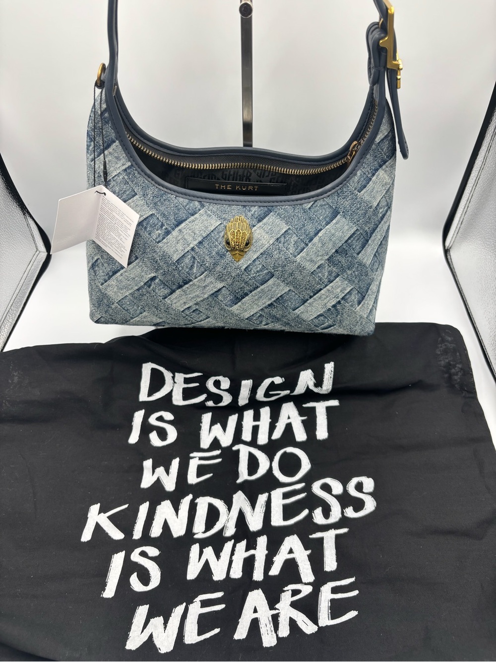 KURT GEIGER London Kensington Denim Weave Print Shoulder Bag w/ Dust Bag - Picture 15 of 16